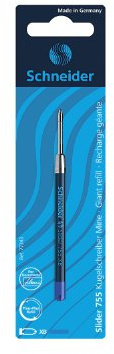 Schneider 77343 Slider 755 Kugelschreibermine (ViscoGlide-Technologie, dokumentenecht, Strichbreite XB) 1er Blisterkarte, blau