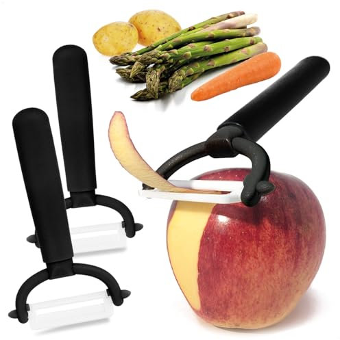 com-four® 3X éplucheur avec Lame en céramique pour Fruits et légumes - éplucheur Universel particulièrement Tranchant - éplucheur Inoxydable - éplucheur avec Lame pendulaire (3 pièces - Noir)