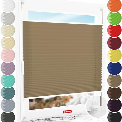 Schuette® Plissee mit Bohren zum Anschrauben ● Premium Kollektion: Morning Coffee (Hellbraun) ● 20x80cm (Breite x Höhe) ● Suprafix Faltrollo Befestigung ● Bequeme Rollo Montage inkl. Video