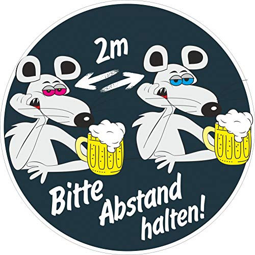 Aufkleber rund: Bitte 2m Abstand halten - Motiv Mäuse Bier - Aktionspaket 10 Stück Textilaufkleber - Durchmesser 20cm