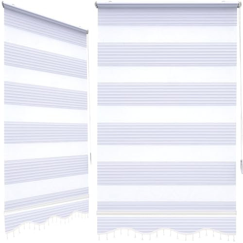 Brillant Doppelrollo Klemmfix ohne Bohren Blickdicht Duorollo Verdunkelung und Sichtschutz Jalousien Fenster Rollo Wand- Deckenmontage Zebrarollo Raffrollo Plissee Optik Weiß (70 x 200 cm, Weiß)