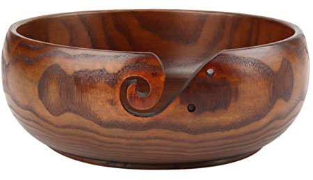 Cikonielf Garnschale aus Holz Handgefertigte Holzgarnschale Woll Schale Wood Yarn Bowl Holzgarnschale mit Löchern und Hakenhalter zum Stricken und Häkeln(18cm)