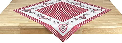 NEO-24 Tisch-Mitteldecke Landhaus 75 x 75 cm - Pflegeleichte Decke im Landhaus-Stil Vichy-Karo Herz Rot