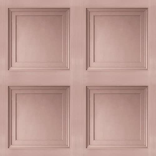 SOPHIE LAURENCE Wood Panel Effect Wallpaper Realistic Square Panelling Flat Finish 3D Wallpaper (Sample - Blush Pink)