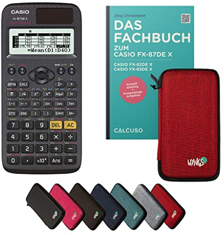Casio fx-87DE X inkl. Schutztasche Rot & Fachbuch (80 Seiten, DIN A5) – Wissenschaftlicher Rechner – Smart Set