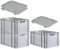 PROREGAL SuperSparSet 3x Eurobox NextGen Grip mit Auflagedeckel & 4 grünen Schiebeschnappverschlüssen, HxBxT 32x40x60cm, 65 L, Grau, Griffe offen, Eurobehälter, Transportbox