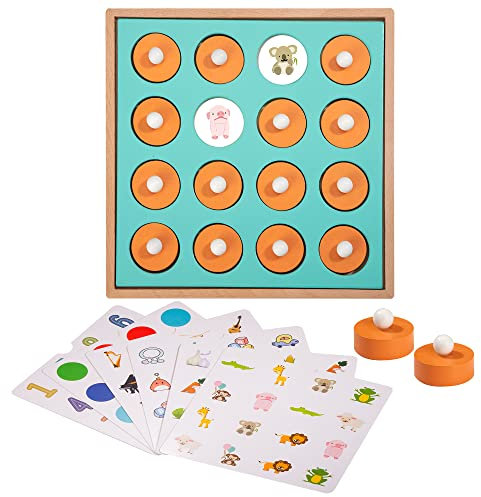 Wisplye Memory-Spiele Holz, Gedächtnis Schach, Montessori Spielzeug für Kinder ab 3 Jahren, Brettspiel Paarung Legekartenspiele mit 12 Lustigen Mustern, Schachspielzeug