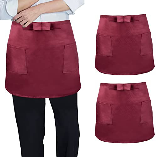 Cozlly 2 Stücke Vorbinder Schürze Damen, Taillen Schürze mit 2 Taschen, Damen Kurz Schürze, Bistroschürze Kochschürze Backschürze, Schürze kurz staubdicht, Kellnerschürze für Bistro Restaurant