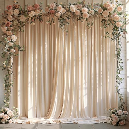 ESGOTBME 10ft x 10ft Champagne Backdrop Curtains for Party Valentine's Day Arch Stage Wedding Ceremony Curtains Fabric Photography Backdrop for Baby Showers Home Decoration, 5ft x 10ft, 2 Panels