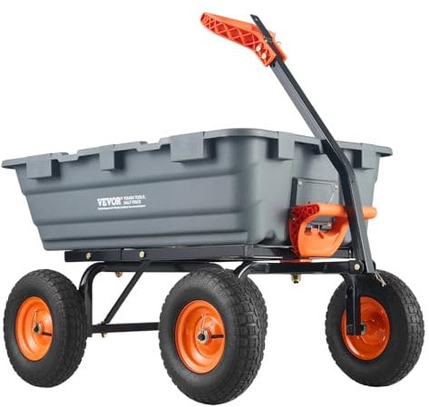 VEVOR Carrello Ribaltabile 1025 x 640 x 280 mm Carrello Ribaltabile da Giardino in polietilene, Telaio in Acciaio Facile Montare, Maniglia Convertibile 2 in 1, Capacità 544,31 kg Pneumatici 330,2 mm