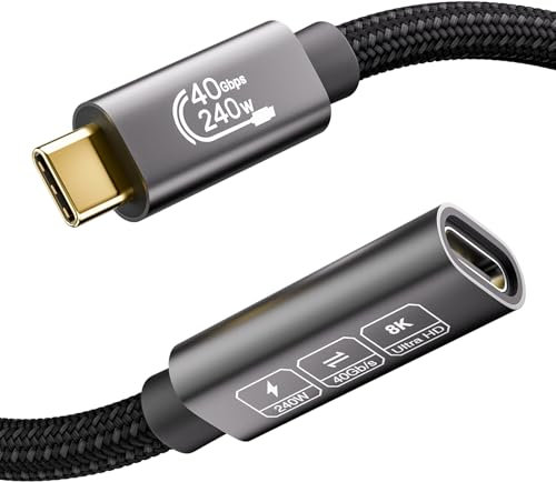 EUDOBEL USB C Verlängerung Kabel 2m,Thunderbolt 4 Verlängerung,USB 4 Verlängerung 8K@60Hz,40Gbps,240W USB C Stecker auf Buchse für Thunderbolt 3,USB 3,iPhone 15/Pro/Pro Max,Galaxy S24,MacBook,Switch