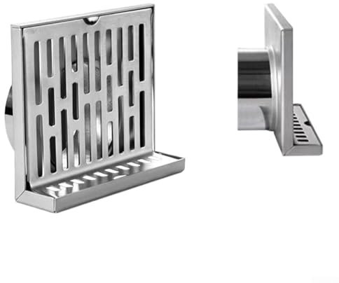 Oniissy Escurridor de suelo de acero inoxidable 304, drenaje lateral y vertical, eficiente diseño en forma de L para un flujo de agua rápido, plateado elegante, fácil instalación, 15 x 13,3 cm