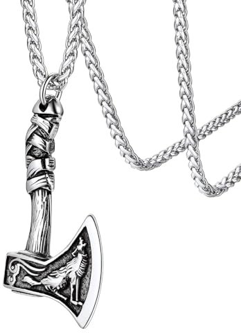 Collana con Amuleto Rune Vichinghe, Collana Viking Mjolnir per Uomo, Collana Martello di Thor Vichingo, Amuleto del Corvo Vichingo, Talismano Nodo Celtico, Collana con Ascia per Uomo