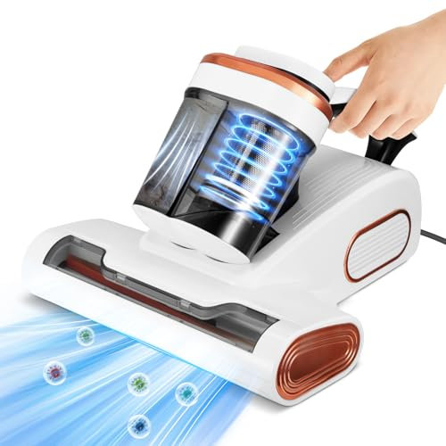 Aspirateur Matelas Anti Acariens, 13Kpa Aspiration Aspirateur Lit avec Lumière UV -C de 253,7 nm LED Aspirateur Matelas Ultrasons Chauffage Machine de Nettoyage Élimine 99,9% des Bactéries Allergènes