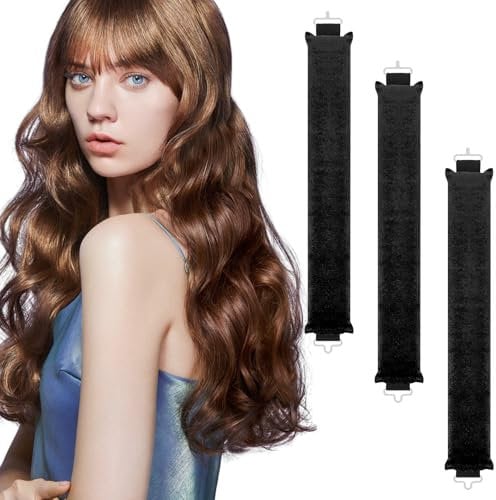 3 Stück Hitzefreie Lockenwickler, Overnight Curls, DIY Heatless Curls Band, Overnight Blowout Locken Ohne Hitze, Flexi Stangen mit Haken, Heatless Lockenstab für Alle Haartypen (Schwarz)