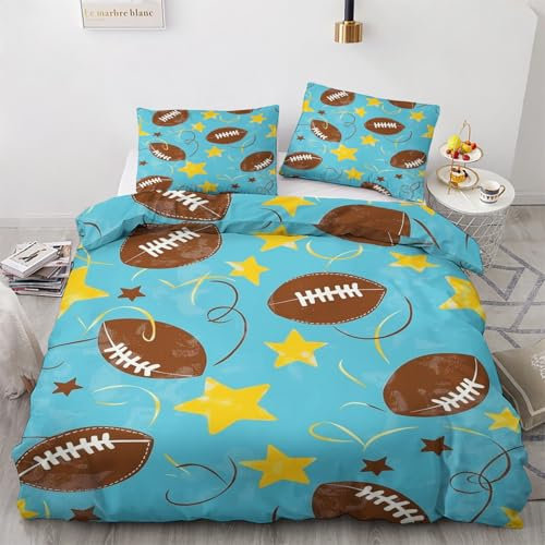 American Football Deko - Winter Bettwäsche 140x200 American Football, Jungen Sport Rugby Bettbezug 2er Set mit 1 Kissenbezug 70x90, Weiche Mikrofaser Winterbettwäsche mit Reißverschluss I*&69