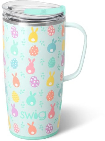 Swig Life 22oz Travel Mug, Insulated Tumbler with Handle and Lid, Cup Holder Friendly, Dishwasher Safe, Travel Coffee Cup, Easter Basket Stuffers, Easter Gifts for Women (Egg Hunt)