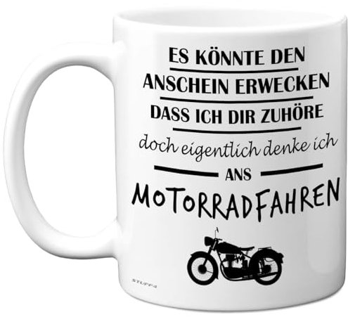 Motorradgeschenke für Männer – Eigentlich Denke Ich ans Motorradfahren Tasse – Lustige Motorrad-Tasse, Geschenke für Biker, Motorrad-Präsente, 325 ml Premium-Keramiktasse