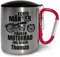 True Statements Edelstahltasse 330ml mit Karabiner und Deckel personalisiert „Echte Männer fahren Motorrad und heißen ...“ – Motorrad Geschenke für Männer – Vatertag (Männer, Griff Rot, Deckel)