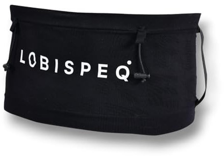 LOBISPEQ® Ceinture de course compressive + porte dorsale + porte-bâtons + poche unique à 360° | Sac banane Running, Trail Running ou Randonnée pour entraînements et courses de grande capacité, Noir