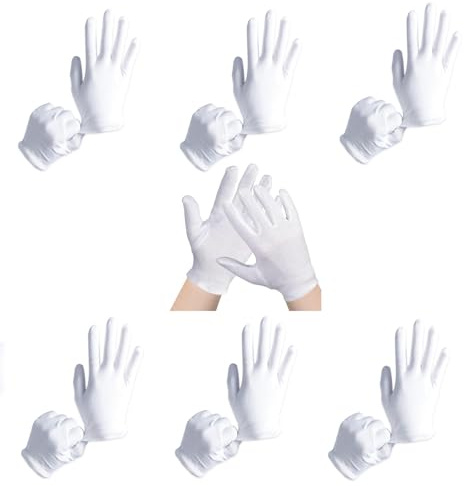 Weiße Handschuhe Baumwolle Stoff Handschuhe Weiss Waschbares Und Dehnbares Tuch Für Mehrzweck Care Baumwollhandschuhe, Bequem Und Atmungsaktiv, Für Hautpflege, Schmuck Untersuchen-22cm 6 Paar