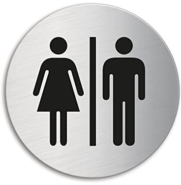 Cartello porta - WC Donne et Uomi Ø 75 mm inox spazzolato opaco fine autoadesivo No.8471