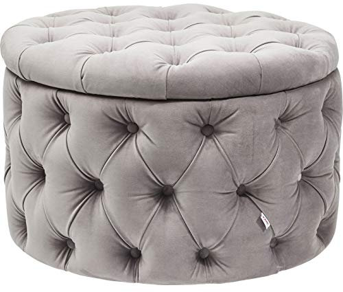 Kare Design Sitztruhe Desire, rund, silbergrau, Stauraum, Ø73cm, Samtoptik, pflegeleicht