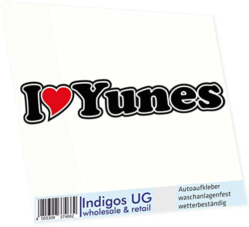INDIGOS UG - Aufkleber - Autoaufkleber I Love Heart - Ich Liebe mit Herz 15 cm - I Love Yunes - Auto LKW Truck - Sticker mit Namen vom Mann Frau Kind