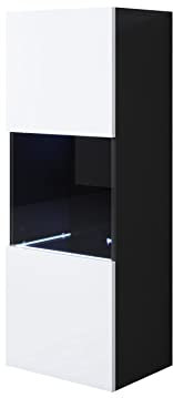 MB Muebles Bonitos, Vitrine Mural Luke V3 pour Salon ou Salle à Manger Moderne avec Lumière LED, Meuble Modulaire en Mélamine Brillante, Couleur Noir et Blanc, 40x126x29 cm