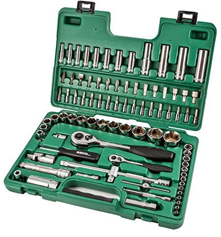 SATA ST09013SJ - Juego de 88 llaves de vaso métricas de 6 puntos con junta universal para un mejor acceso a sujetadores de difícil acceso