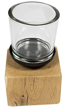 Leuchter auf einem Holzfuss aus massivem Glas, 25 cm hoch