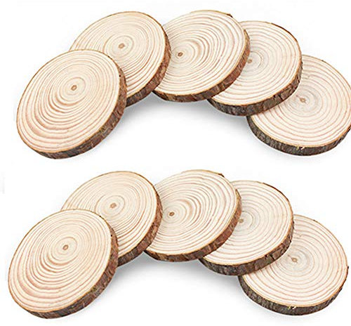 Egurs Holzscheiben zum basteln 10 Stück Baumscheiben, Natur DIY Handgemachte Handwerk Bemalen Dekoration Holz Scheiben mit Loch Tischdeko Hochzeits- und Weihnachtsdekoration 3-4cm