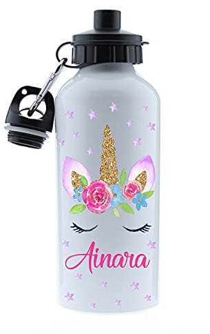 Kembilove Botella de agua Niños Personalizada con Nombre – Cantimplora Infantil Acero Inoxidable – Regalos Infantiles Personalizados – Botellas Térmicas de 500 ml – Diseño Unicornio
