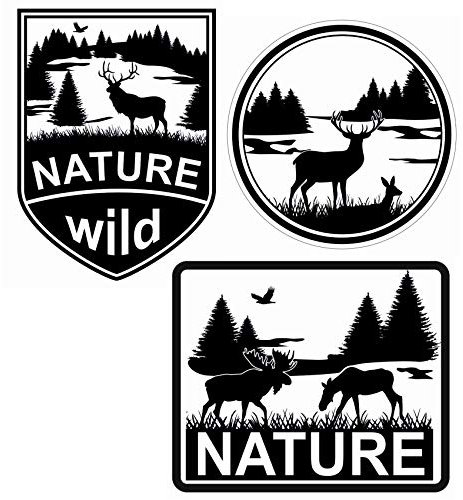 Finest Folia 3er Set Auto Aufkleber Nature Wild für Fahrzeuge Sticker Autoaufkleber Carsticker Hirsch Elch Wald Selbstklebende Folie waschstraßenfest (R051)