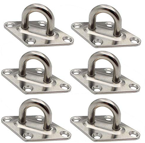 POFET 6Pcs 6mm Stainless Steel Eye Plate,Metal Diamond Shaped Eye Plate Deck Staple Hook Loop,Fixed Buckle Sun Sail Eye Board Yacht Hardware Fittings