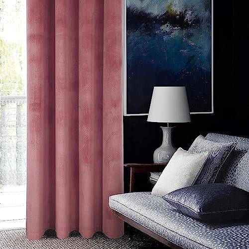 always4u Super Soft Velvet Curtains Pink Blackout Curtains 66x90 Inches Eyelet Thermal Insulated Fully Lined Window Treatment for Living Room 1 Pair