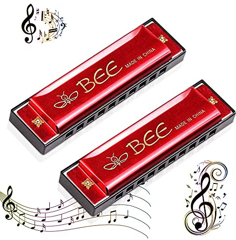 Mundharmonika, 2 Stück Mundharmonika Kinder, 10 Löcher mundharmonika Diatonisch,Mouthharp,Mundharmonika C,Major Blues Harmonika,Harmonica für Kinder Student Fortgeschrittene und Anfänger (Rot)
