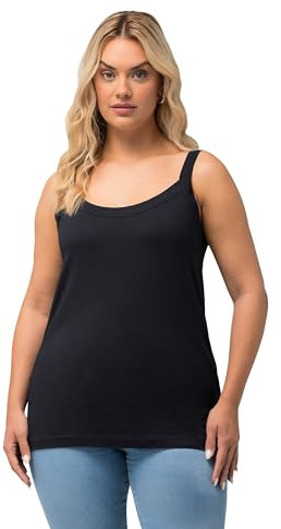 Ulla Popken Damen große Größen Übergrößen Plus Size Spaghettitop, Rundhals, Modalmix, ärmellos Marine 46+ 728664130-46+