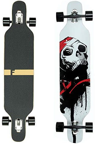 Flex2 bis 84kg - Camber Longboard (Flex2 bis 84kg, weiß Skull - Ahornholz)
