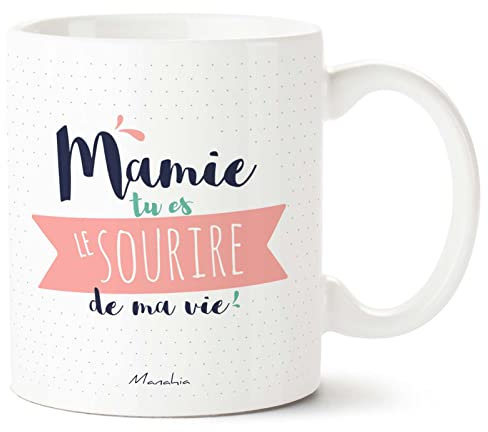 Manahia Mug Mamie - Tu Es le Sourire de Ma Vie | Avec Boite en Kraft | Imprimé en France | Cadeau pour Noël, Fête des Grands-Mères - Annonce