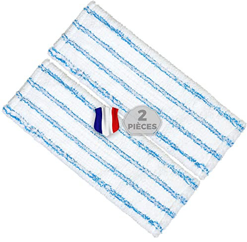 Okaei - Housse de serpillière 2 Piece (50 CM) - Housse en 100% Microfibre Premium Blanc/Bleu - Optimale pour Le Nettoyage en Profondeur des sols Lisses et légèrement irréguliers