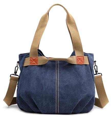 DIRRONA Casual Bolso de Mujer Moda Lienzo Bolsos Bandolera Viajes Bolso Bandolera Mujer Bolsa de Lona Trabajo Compras Bolsos Cruzados Multibolsillos Uso Diario Azul