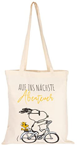 United Labels The Peanuts Stoffbeutel Snoopy - Auf ins nächste Abenteuer Jutebeutel Tragetasche Baumwolltasche Beige Naturfarben