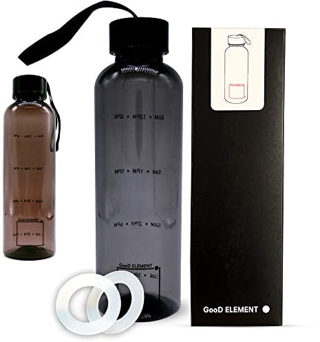 GooD ELEMENT, gourde eau, gourde 500ml, gourde rappel boire, gourde sans bpa, gourde marqueur de temps, bouteille plastique, gourde homme, gourde motivation (Noir)