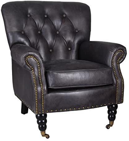Englischer Chesterfield Ohrensessel aus dickem italienischem Echtleder (handgefärbt & veredelt) – Stabiles Holzgestell, Vintage-Look – Klassisches Design für stilvolle Wohn- und Empfangsräume