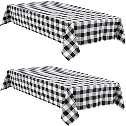 Hiasan Buffalo Plaid Tischdecke, wasserdicht, 137,2 x 274,3 cm, schwarz-weiß kariert, rechteckig, für Picknick, Party, Esszimmer, 2 Stück