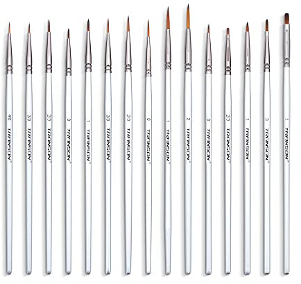 Transon Mini Detail Paint Brush Set 15pcs for Miniature Models Craft Painting for Acrylic Gouache Watercolor Tempera and Oil Paint