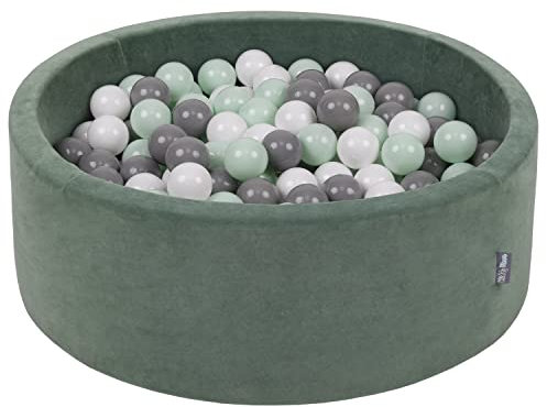 KiddyMoon Piscine À Balles pour Bébé Velours Rond 90X30cm/200 Balles 7Cm Fosses À Boules Jouet Enfant, Vert Forêt: Blanc/Gris/Menthe