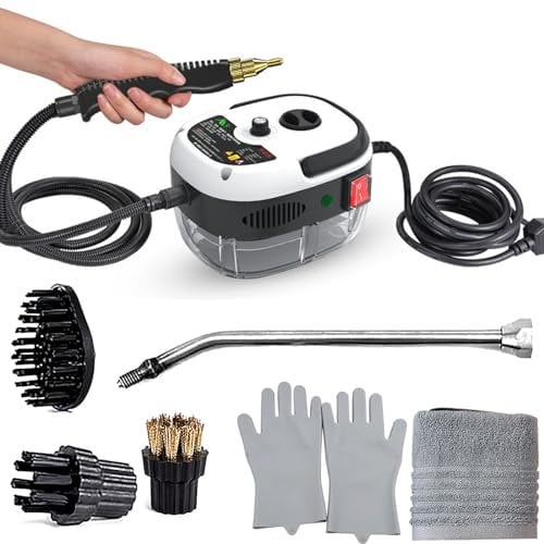 HAIMIM Pulitore a vapore ad alta pressione da 2500 W, macchina per la pulizia a vapore portatile a mano, pompa automatica per mobili da cucina, bagno, finestre, auto, con kit di pulizia (bianco)