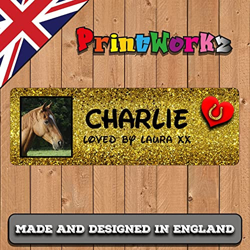 Personalised Stable Door Sign, Horse/Pony Name Plate Plaque Glitter Long, Multicolor, 275mm x 90mm (001)